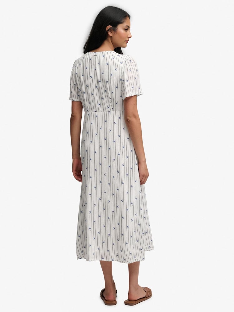 SUPERDRY Cream Printed Button Short Sleeve Midi Tea Dress - Image 2 of 7