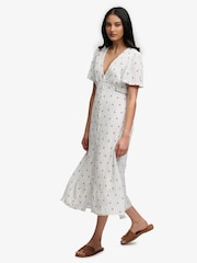 SUPERDRY Cream Printed Button Short Sleeve Midi Tea Dress - Image 3 of 7