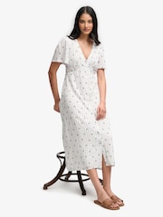 SUPERDRY Cream Printed Button Short Sleeve Midi Tea Dress - Image 4 of 7