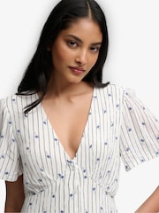 SUPERDRY Cream Printed Button Short Sleeve Midi Tea Dress - Image 5 of 7