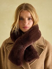 Joules Callcott Chocolate Brown Faux Fur Scarf - Image 1 of 4