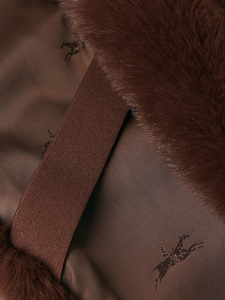 Joules Callcott Chocolate Brown Faux Fur Scarf - Image 4 of 4
