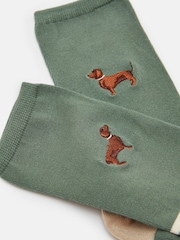 Joules Women's Everyday Green/Ecru 2 Pack Socks (size 4-8) - Image 3 of 3