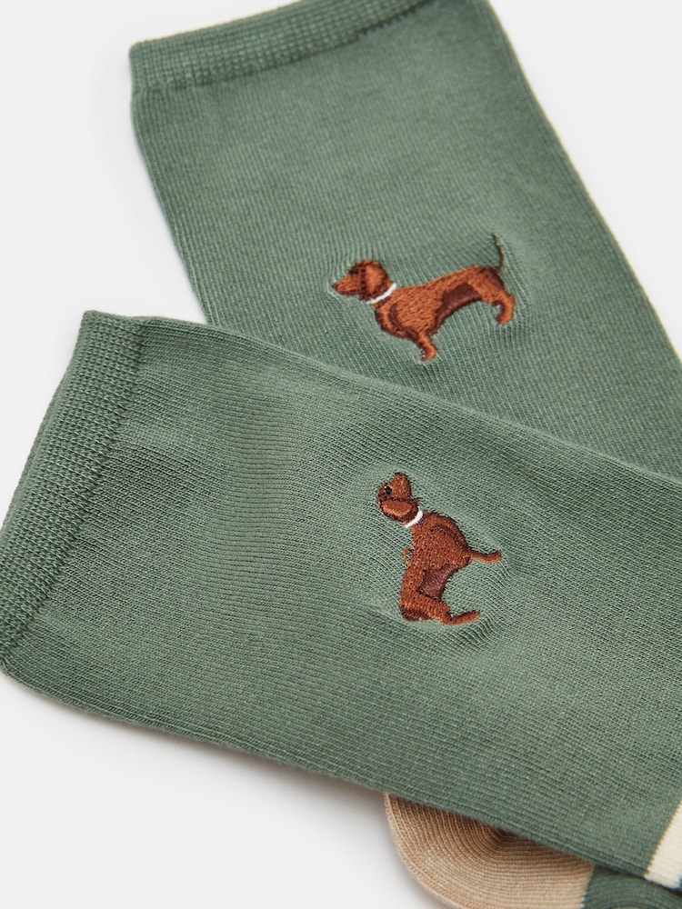 Joules Women's Everyday Green/Ecru 2 Pack Socks (size 4-8) - Image 3 of 3