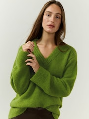 Vert - Long Sleeve V-Neck Knit Jumper With Wool - Image 1 de 7