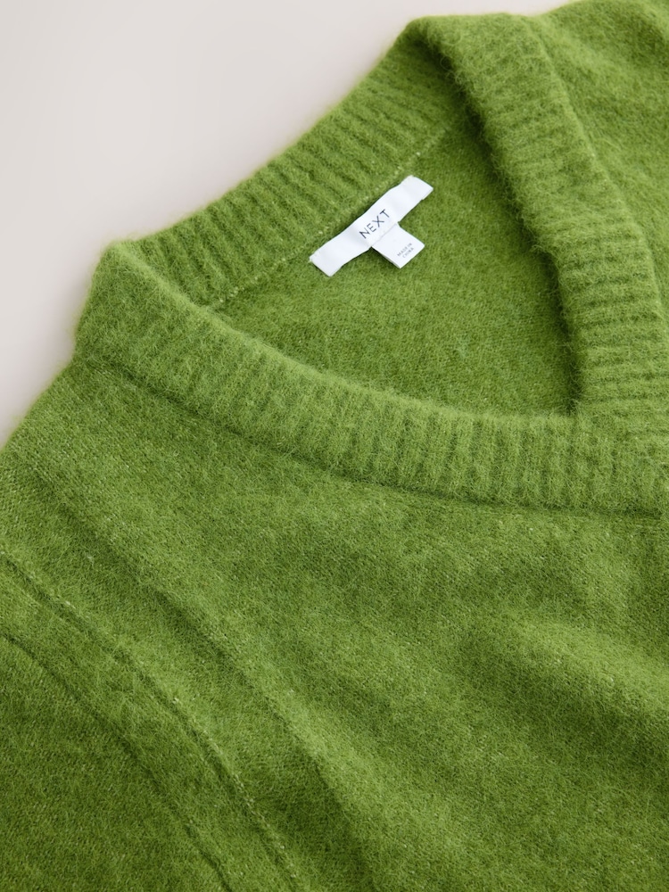 Vert - Long Sleeve V-Neck Knit Jumper With Wool - Image 7 de 7