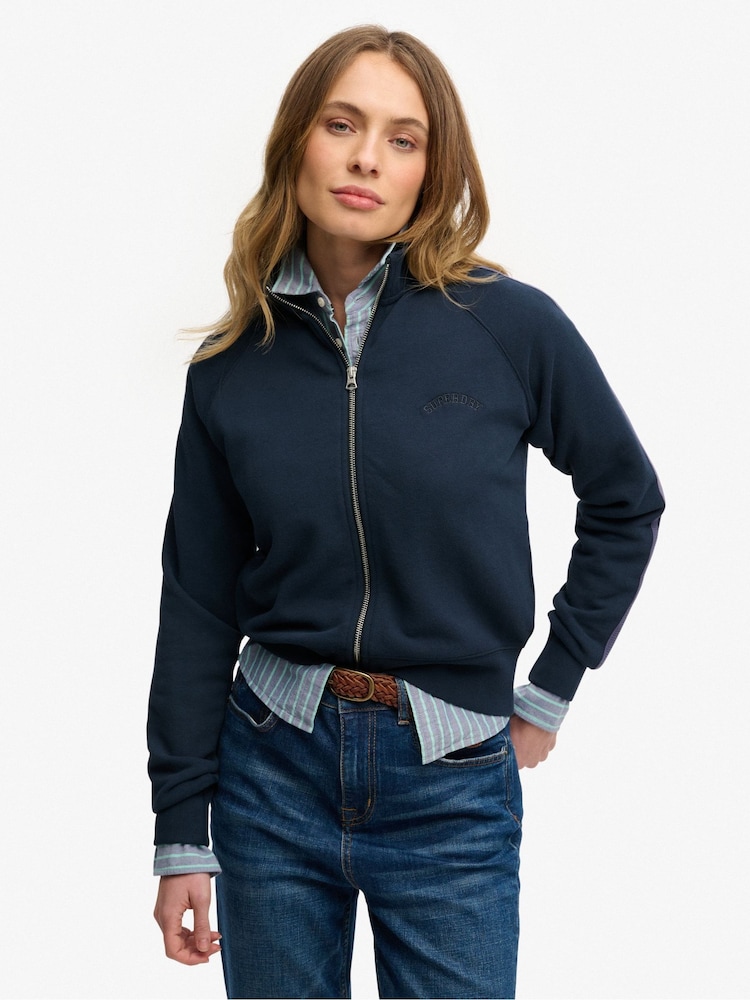 SUPERDRY Blue Essential Logo Zip Track Top - Image 2 of 7 SUPERDRY Blue Essential Logo Zip Track Top - Image 2 of 7