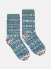 Joules Women's Lucille Green Fairisle Pattern Boot Socks (size 4-8) - Image 1 of 3