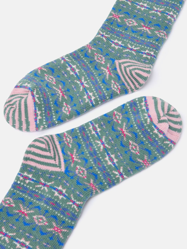 Joules Women's Lucille Green Fairisle Pattern Boot Socks (size 4-8) - Image 3 of 3