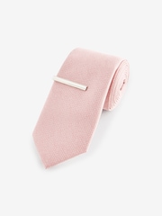 Light Pink Slim Textured Tie And Clip Set - Image 1 of 3