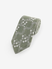 Green Embroidered Floral Pattern Tie - Image 1 of 3