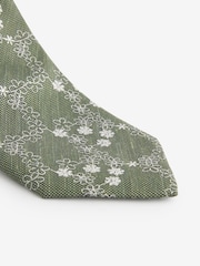 Green Embroidered Floral Pattern Tie - Image 2 of 3