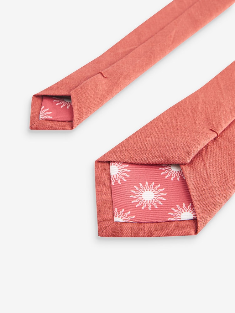 Coral Red Linen Tie - Image 3 of 3