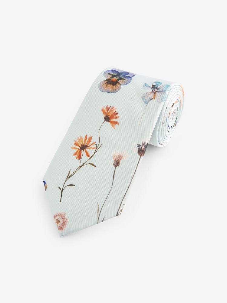 Light Blue Pressed Flower Pattern Tie - Image 1 of 3