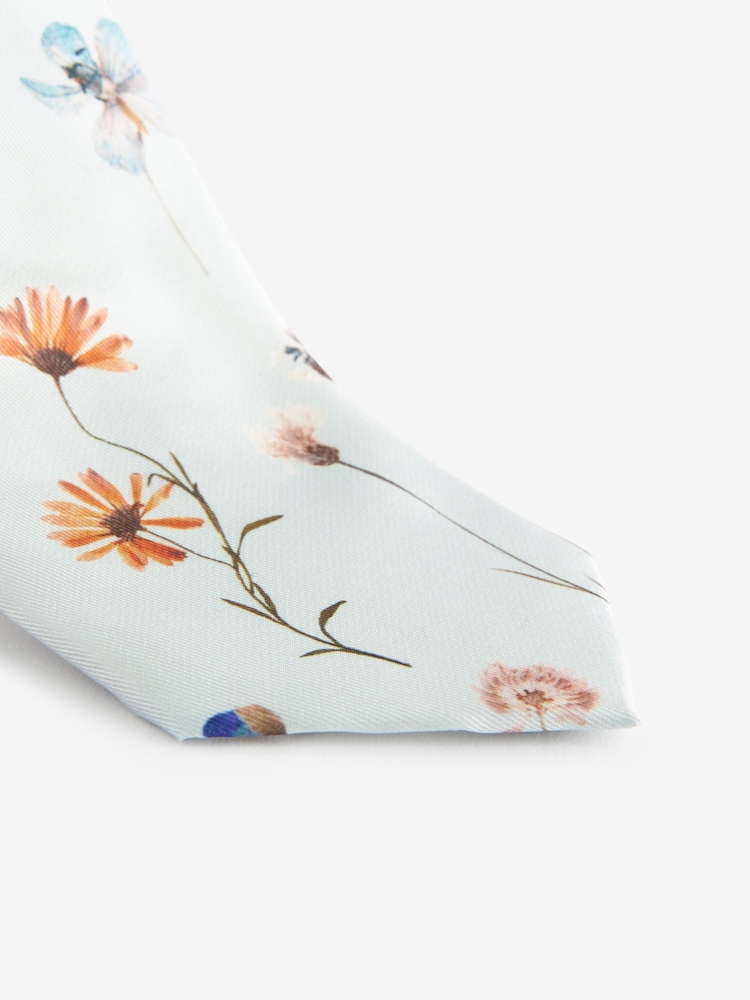 Light Blue Pressed Flower Pattern Tie - Image 2 of 3