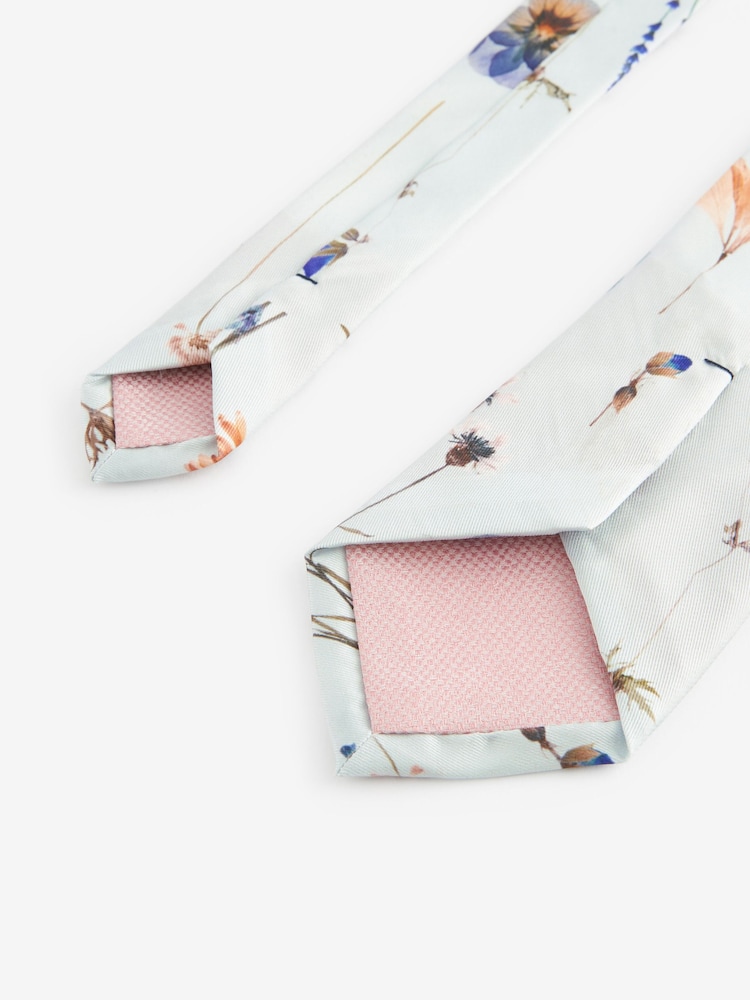 Light Blue Pressed Flower Pattern Tie - Image 3 of 3
