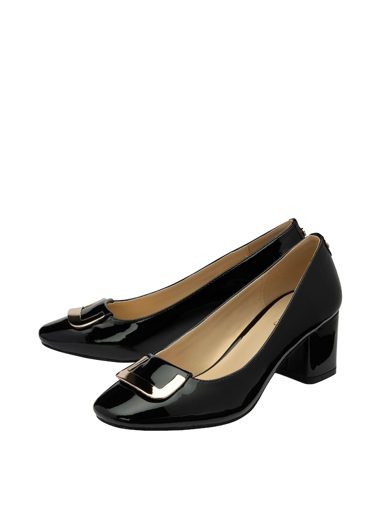 Lotus Black Block Heel Court Shoes - Image 2 of 4