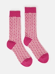 Joules Women's Toasty Bright Pink Cosy Geometric Socks - Image 1 of 3