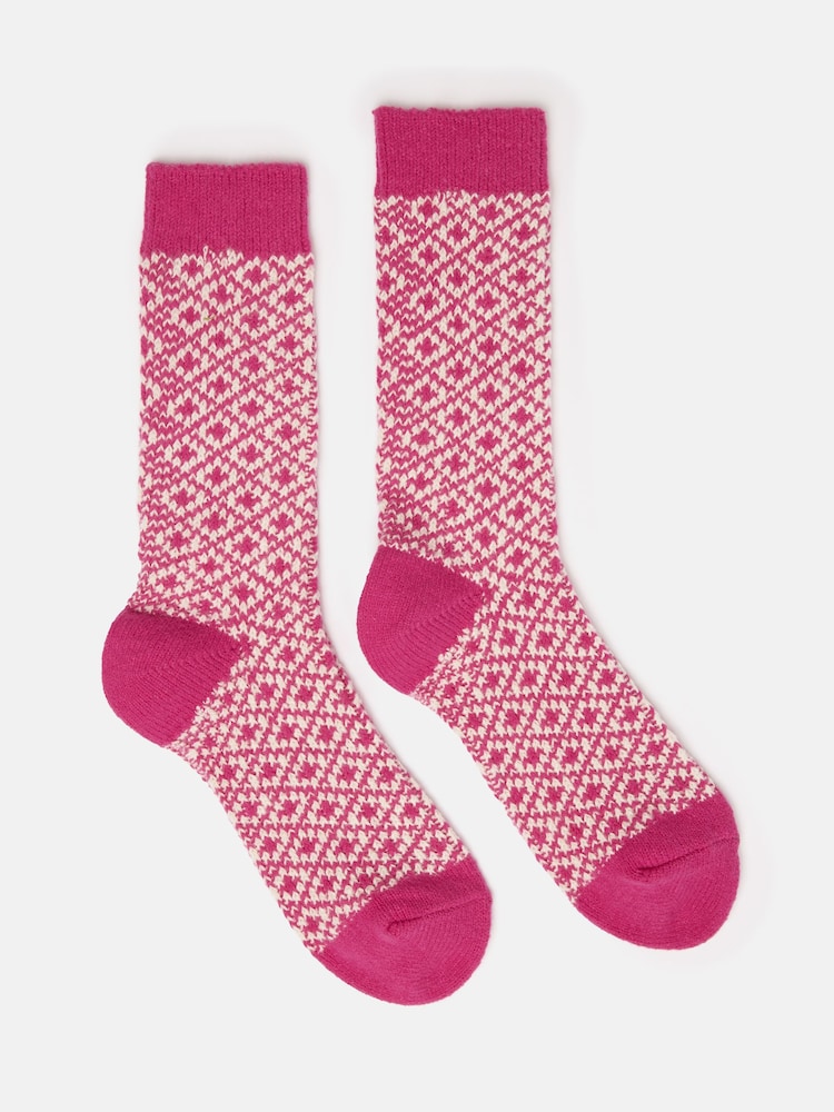 Joules Women's Toasty Bright Pink Cosy Geometric Socks - Image 1 of 3
