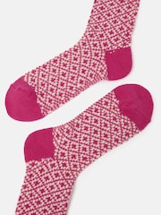 Joules Women's Toasty Bright Pink Cosy Geometric Socks - Image 2 of 3