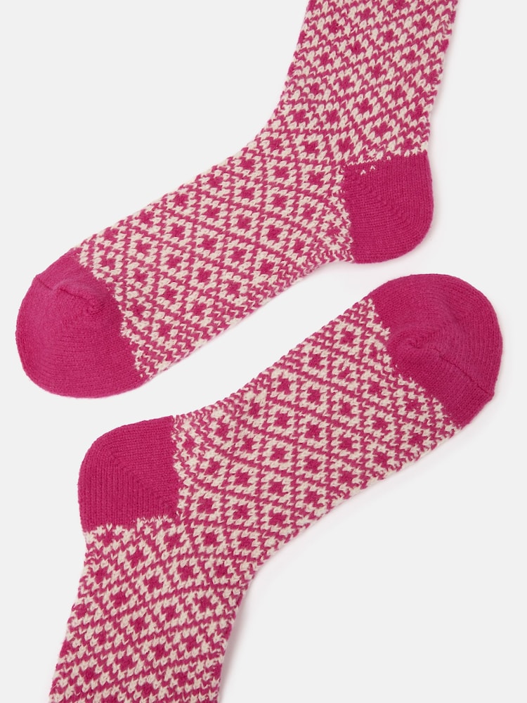 Joules Women's Toasty Bright Pink Cosy Geometric Socks - Image 2 of 3