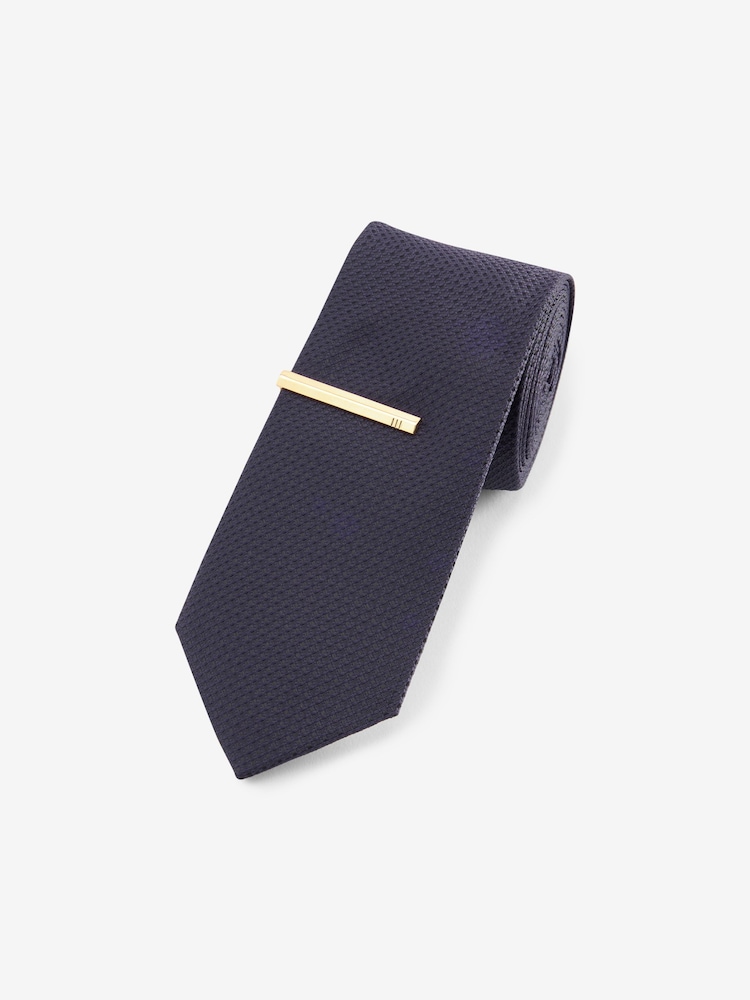 Purple Slim Textured Tie And Clip Set - Image 1 of 1 Purple Slim Textured Tie And Clip Set - Image 1 of 1