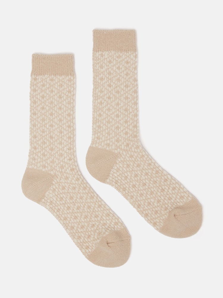 Joules Women's Toasty Oatmeal Cosy Geometric Socks (size 4-8) - Image 1 of 3