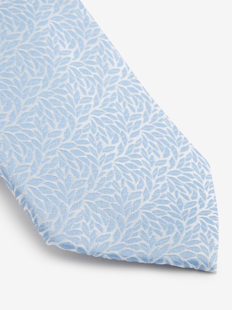 Light Blue Jacquard Leaf Tie And Pocket Square Set - Image 5 of 5