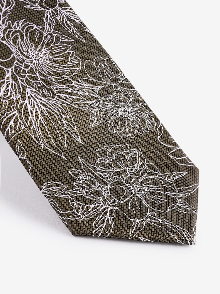 Textured Green Floral Silk Pattern Tie - Image 2 of 3