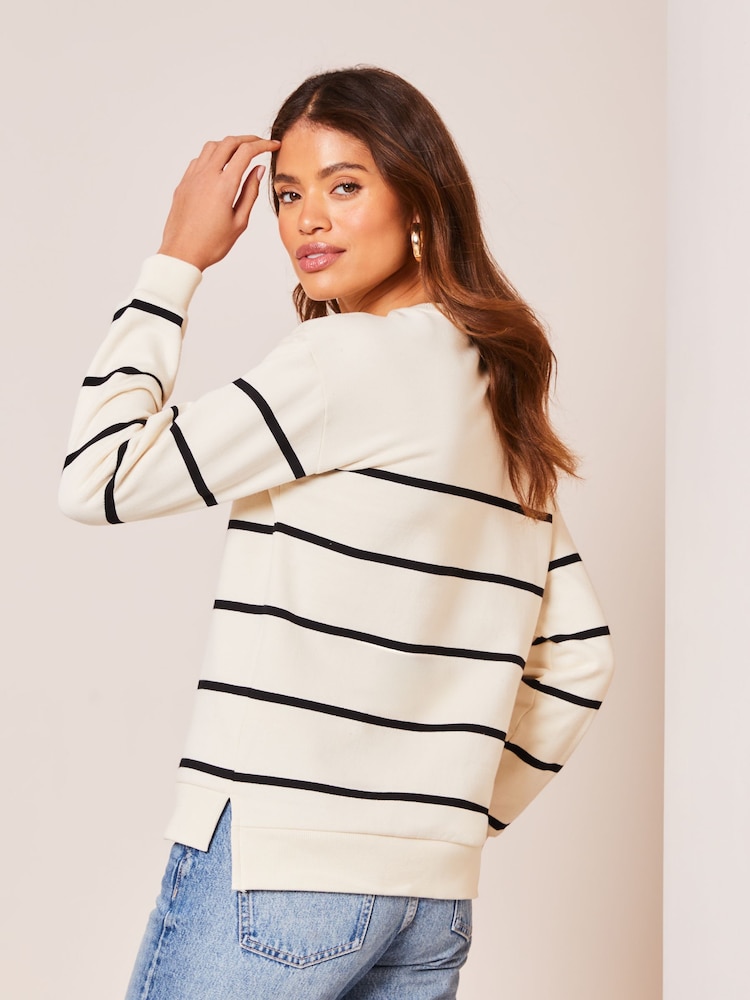 Lipsy Cream Petite Logo Stripe Crew Neck Sweatshirt - Image 2 of 4 Lipsy Cream Petite Logo Stripe Crew Neck Sweatshirt - Image 2 of 4