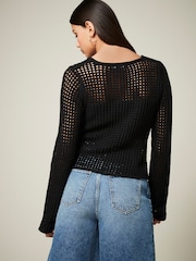 Black Open Stitch Detail Knitted Top - Image 3 of 6
