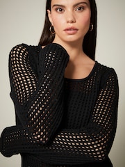 Black Open Stitch Detail Knitted Top - Image 4 of 6