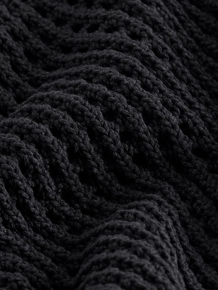 Black Open Stitch Detail Knitted Top - Image 6 of 6
