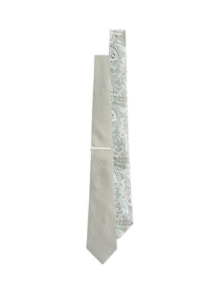 Sage Green Paisley Textured Tie And Clips 2 Pack - Image 2 of 8