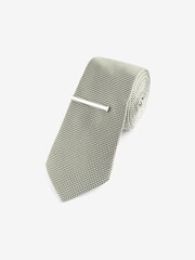 Sage Green Paisley Textured Tie And Clips 2 Pack - Image 4 of 8