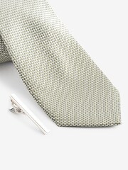 Sage Green Paisley Textured Tie And Clips 2 Pack - Image 5 of 8