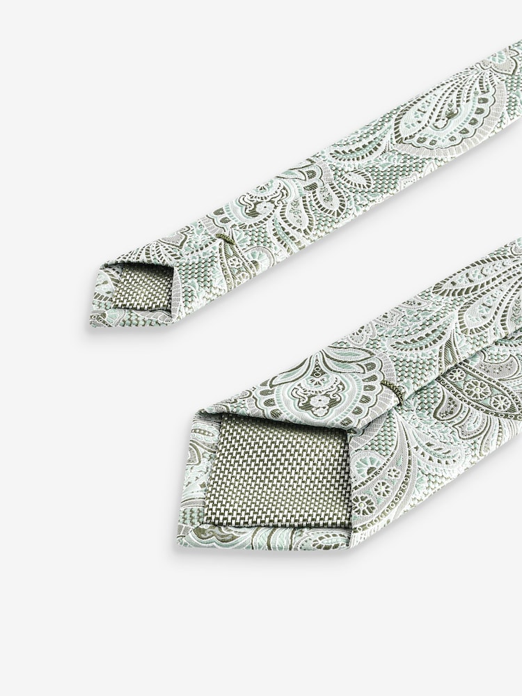 Sage Green Paisley Textured Tie And Clips 2 Pack - Image 8 of 8
