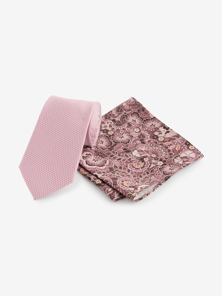 Pink Floral Tie And Pocket Square Set - Image 1 of 5