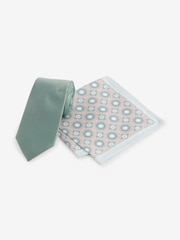 Sage Green Tie And Geometric Pocket Square Set - Image 1 of 5