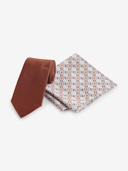 Rust Orange Slim Tie And Geometric Pocket Square Set - Image 1 of 5