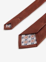 Rust Orange Slim Tie And Geometric Pocket Square Set - Image 3 of 5