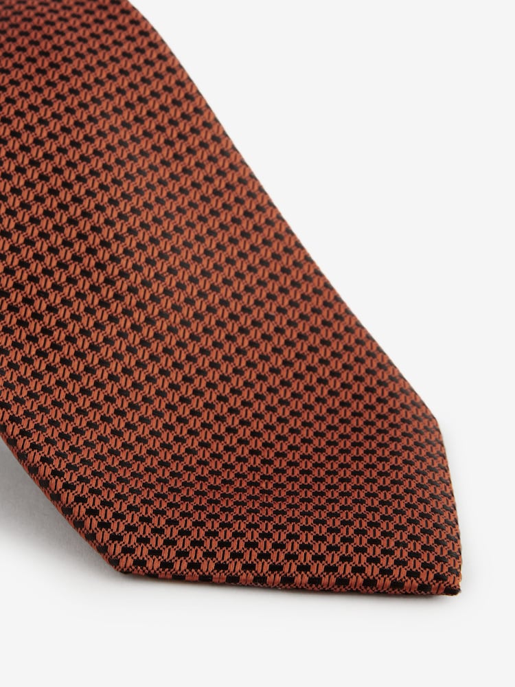 Rust Orange Slim Tie And Geometric Pocket Square Set - Image 5 of 5