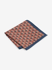 Blue/Rust Brown Slim Tie And Geometric Pocket Square Set - Image 2 of 4