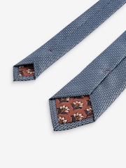 Blue/Rust Brown Slim Tie And Geometric Pocket Square Set - Image 3 of 4