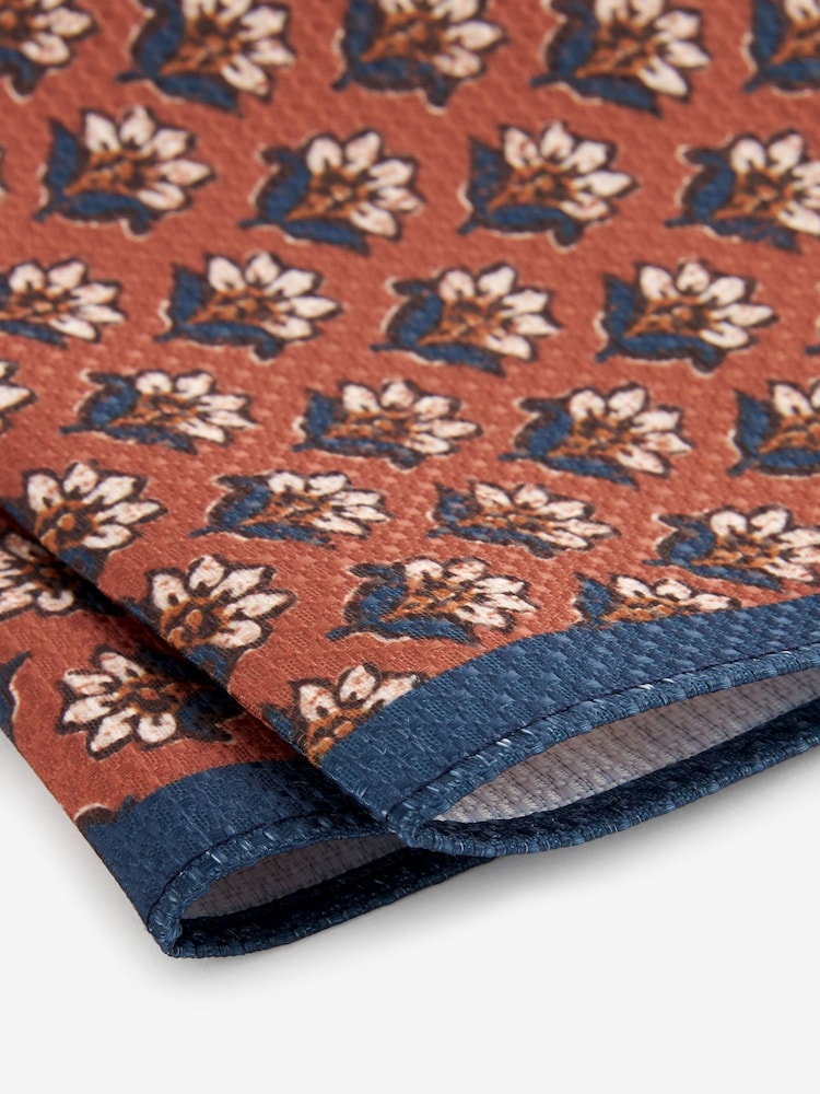 Blue/Rust Brown Slim Tie And Geometric Pocket Square Set - Image 4 of 4