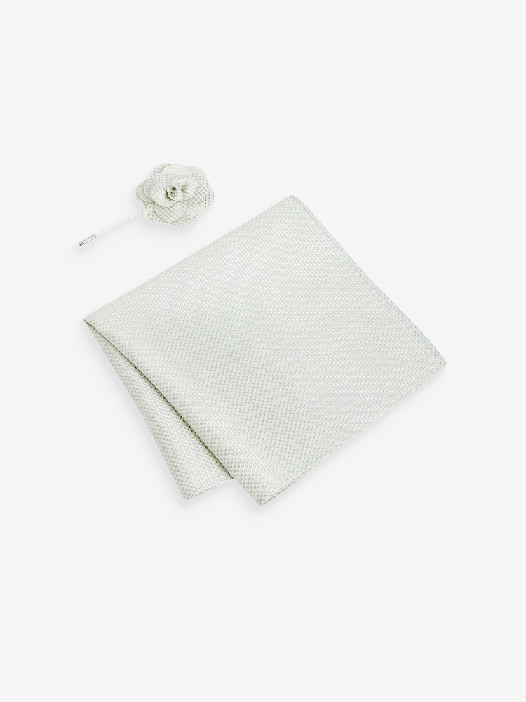 Light Green Textured Silk Lapel Pin And Pocket Square Set - Image 1 of 3