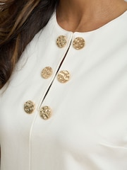 Gina Bacconi White Jinny Button Split Neck A-Line Dress - Image 6 of 7