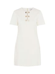 Gina Bacconi White Jinny Button Split Neck A-Line Dress - Image 7 of 7