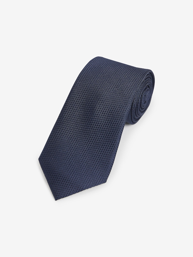 Navy Blue Textured Silk Tie - Image 1 of 3