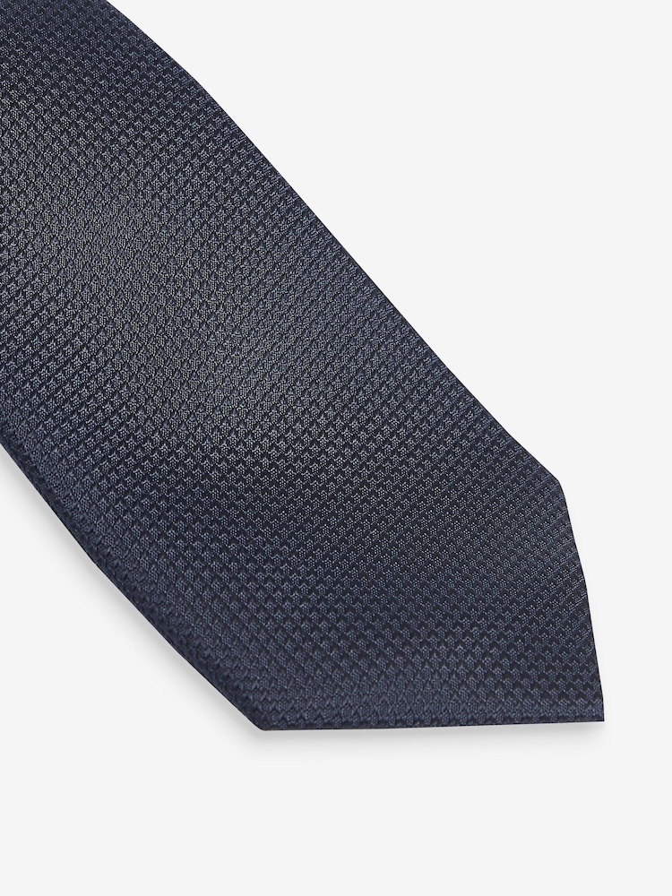 Navy Blue Textured Silk Tie - Image 2 of 3